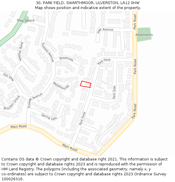 30, PARK FIELD, SWARTHMOOR, ULVERSTON, LA12 0HW: Location map and indicative extent of plot