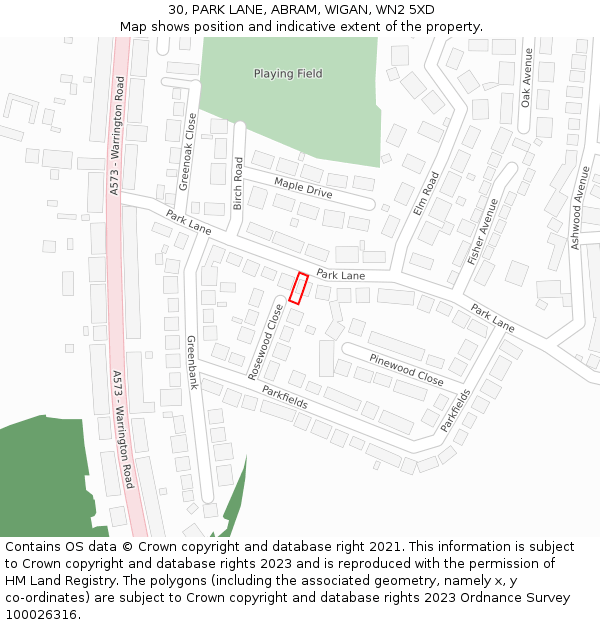 30, PARK LANE, ABRAM, WIGAN, WN2 5XD: Location map and indicative extent of plot