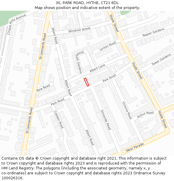 30, PARK ROAD, HYTHE, CT21 6DL: Location map and indicative extent of plot