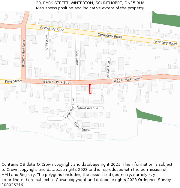 30, PARK STREET, WINTERTON, SCUNTHORPE, DN15 9UA: Location map and indicative extent of plot