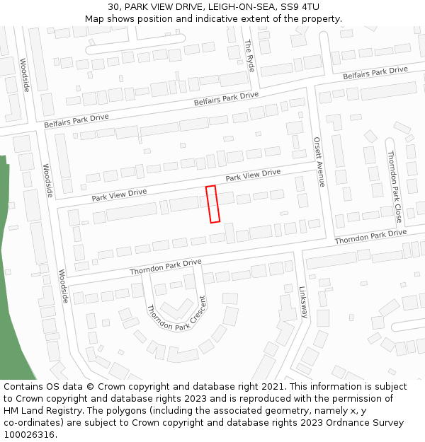 30, PARK VIEW DRIVE, LEIGH-ON-SEA, SS9 4TU: Location map and indicative extent of plot