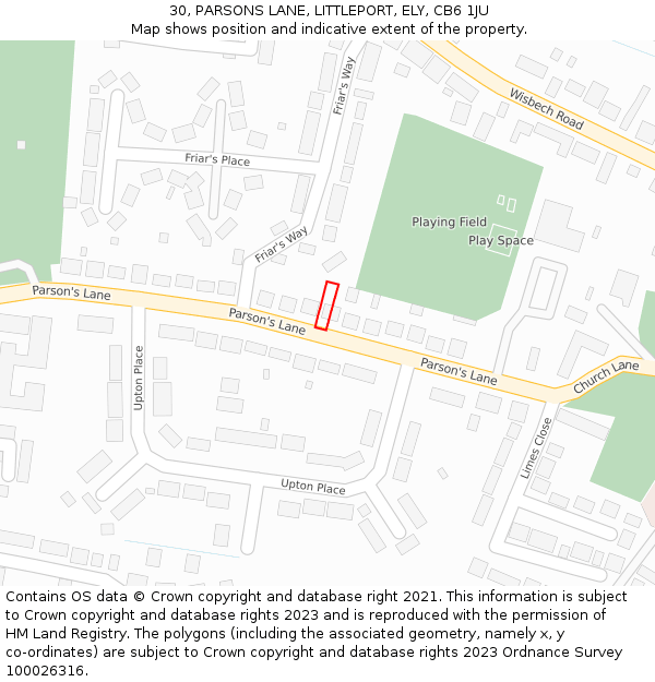 30, PARSONS LANE, LITTLEPORT, ELY, CB6 1JU: Location map and indicative extent of plot