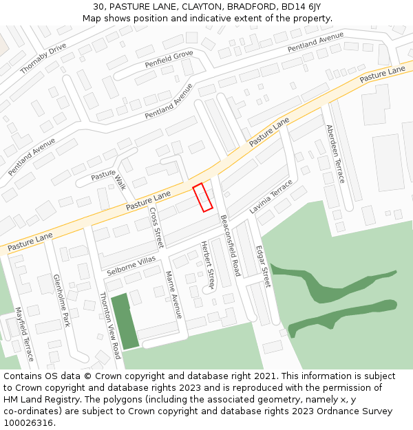 30, PASTURE LANE, CLAYTON, BRADFORD, BD14 6JY: Location map and indicative extent of plot