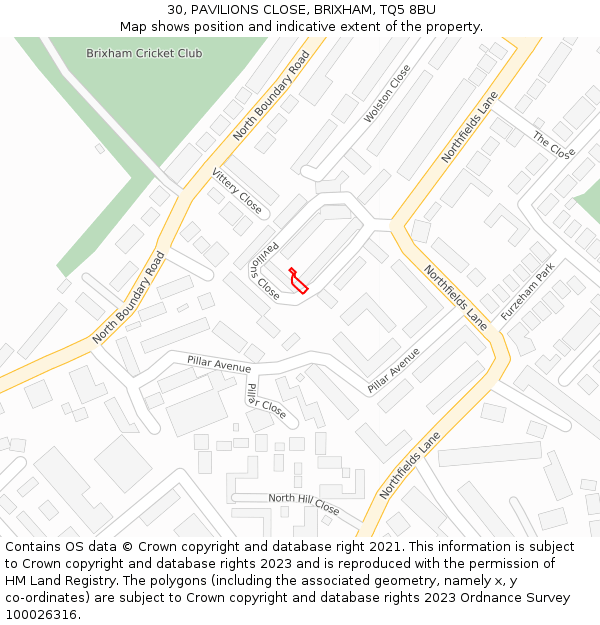 30, PAVILIONS CLOSE, BRIXHAM, TQ5 8BU: Location map and indicative extent of plot
