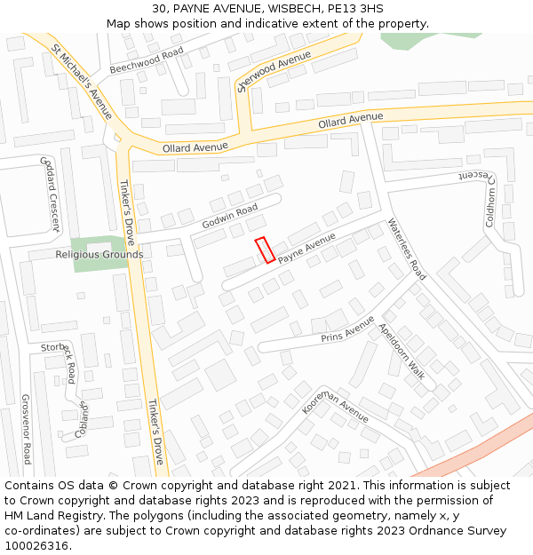 30, PAYNE AVENUE, WISBECH, PE13 3HS: Location map and indicative extent of plot