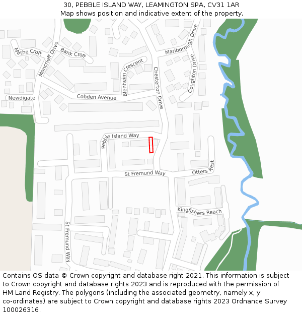 30, PEBBLE ISLAND WAY, LEAMINGTON SPA, CV31 1AR: Location map and indicative extent of plot