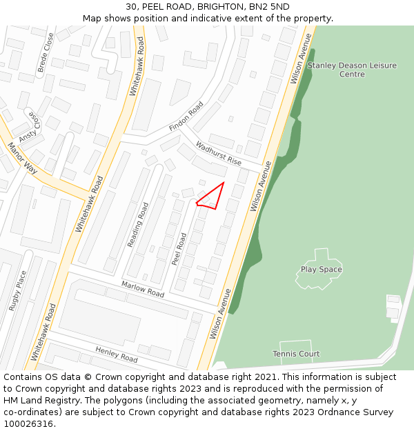 30, PEEL ROAD, BRIGHTON, BN2 5ND: Location map and indicative extent of plot