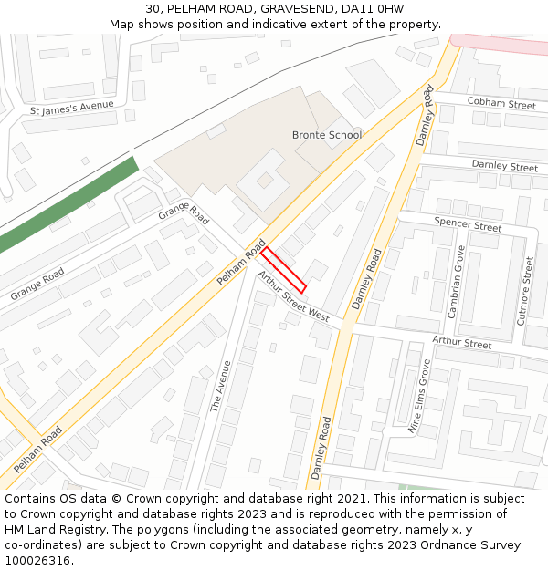 30, PELHAM ROAD, GRAVESEND, DA11 0HW: Location map and indicative extent of plot