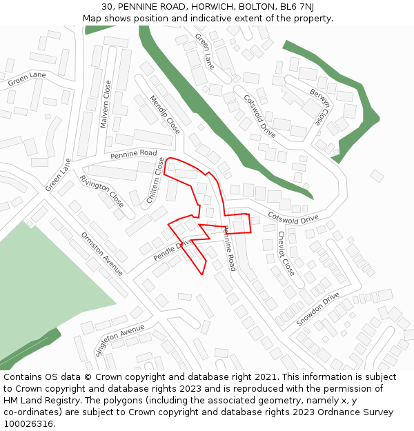 30, PENNINE ROAD, HORWICH, BOLTON, BL6 7NJ: Location map and indicative extent of plot