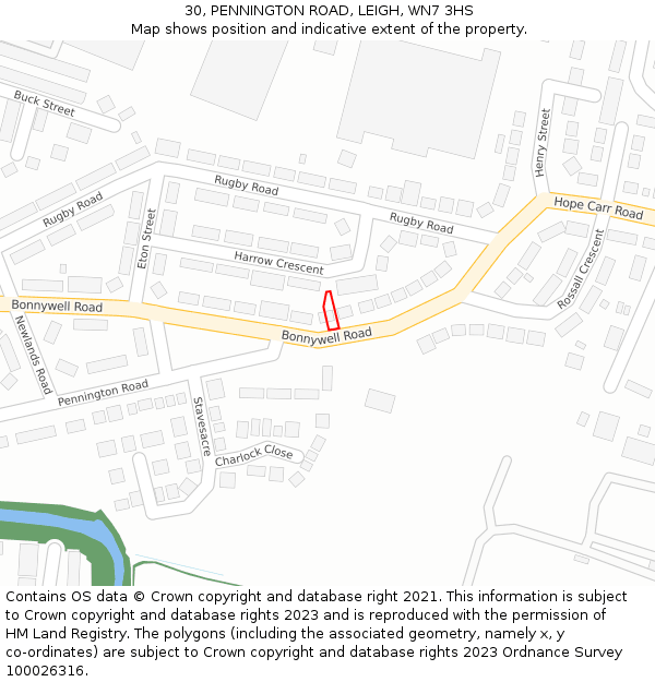 30, PENNINGTON ROAD, LEIGH, WN7 3HS: Location map and indicative extent of plot