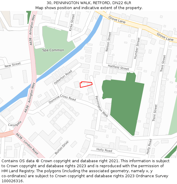 30, PENNINGTON WALK, RETFORD, DN22 6LR: Location map and indicative extent of plot