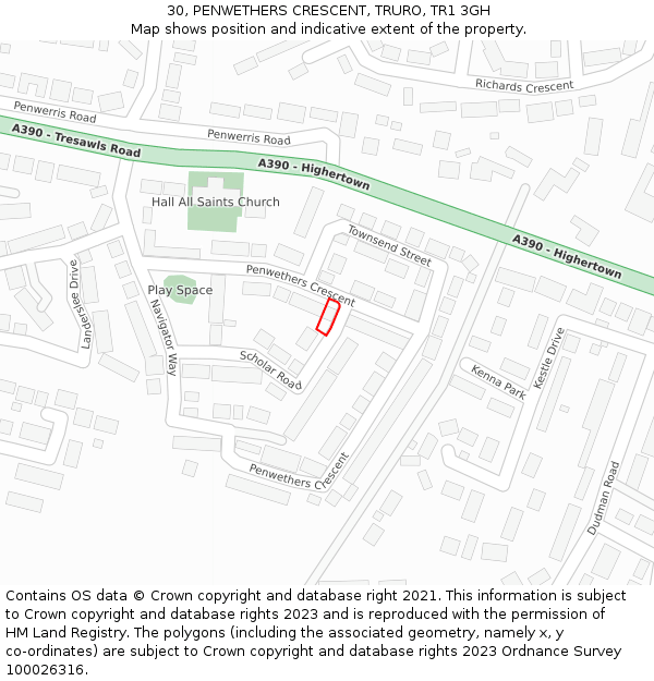 30, PENWETHERS CRESCENT, TRURO, TR1 3GH: Location map and indicative extent of plot