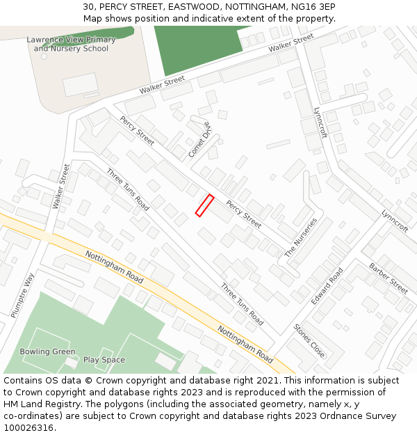 30, PERCY STREET, EASTWOOD, NOTTINGHAM, NG16 3EP: Location map and indicative extent of plot