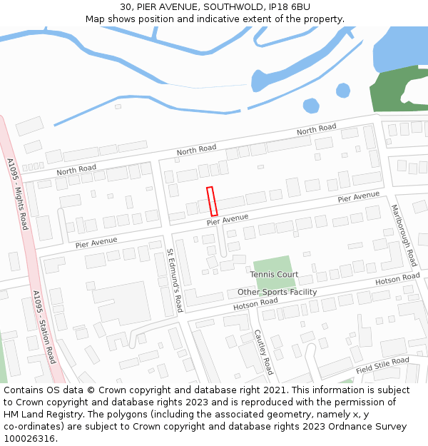 30, PIER AVENUE, SOUTHWOLD, IP18 6BU: Location map and indicative extent of plot