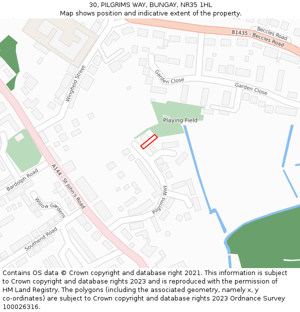 30, PILGRIMS WAY, BUNGAY, NR35 1HL: Location map and indicative extent of plot