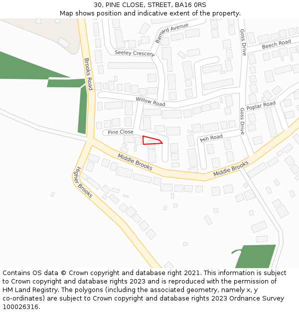 30, PINE CLOSE, STREET, BA16 0RS: Location map and indicative extent of plot
