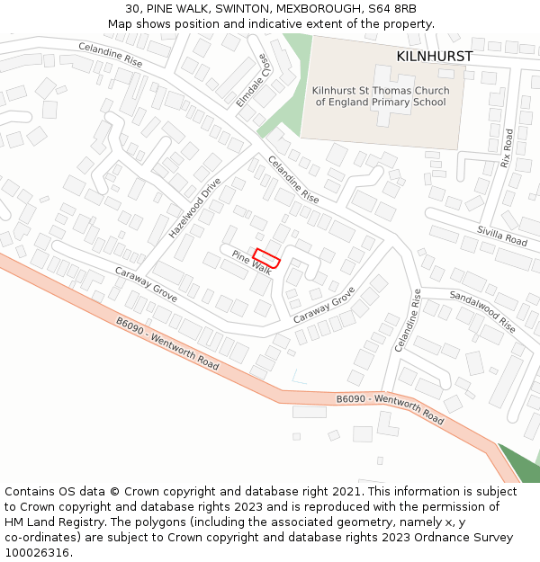 30, PINE WALK, SWINTON, MEXBOROUGH, S64 8RB: Location map and indicative extent of plot