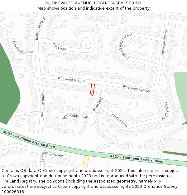 30, PINEWOOD AVENUE, LEIGH-ON-SEA, SS9 5PH: Location map and indicative extent of plot
