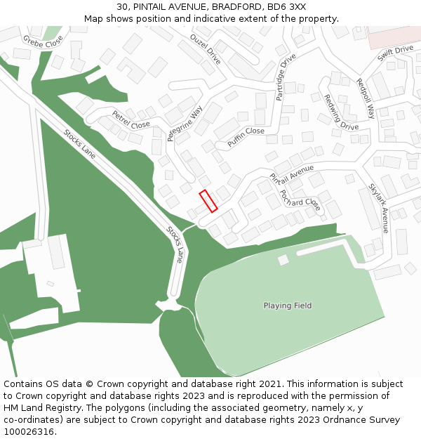 30, PINTAIL AVENUE, BRADFORD, BD6 3XX: Location map and indicative extent of plot
