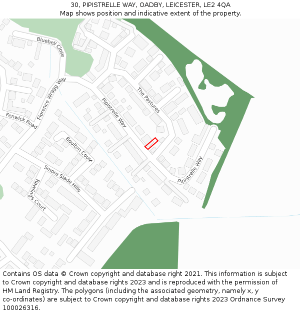 30, PIPISTRELLE WAY, OADBY, LEICESTER, LE2 4QA: Location map and indicative extent of plot