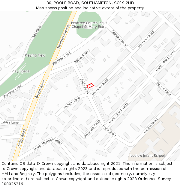 30, POOLE ROAD, SOUTHAMPTON, SO19 2HD: Location map and indicative extent of plot