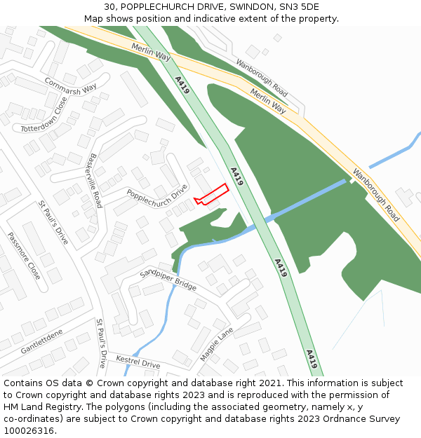 30, POPPLECHURCH DRIVE, SWINDON, SN3 5DE: Location map and indicative extent of plot