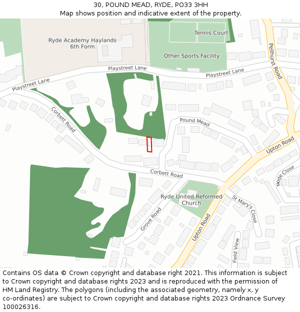 30, POUND MEAD, RYDE, PO33 3HH: Location map and indicative extent of plot