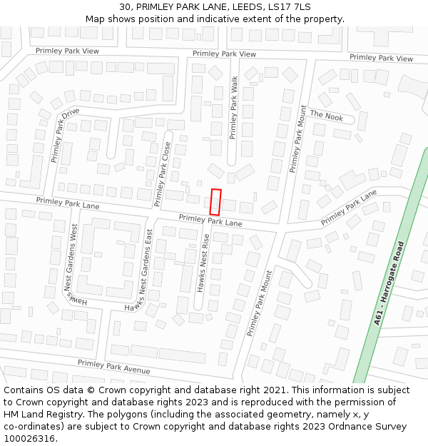 30, PRIMLEY PARK LANE, LEEDS, LS17 7LS: Location map and indicative extent of plot