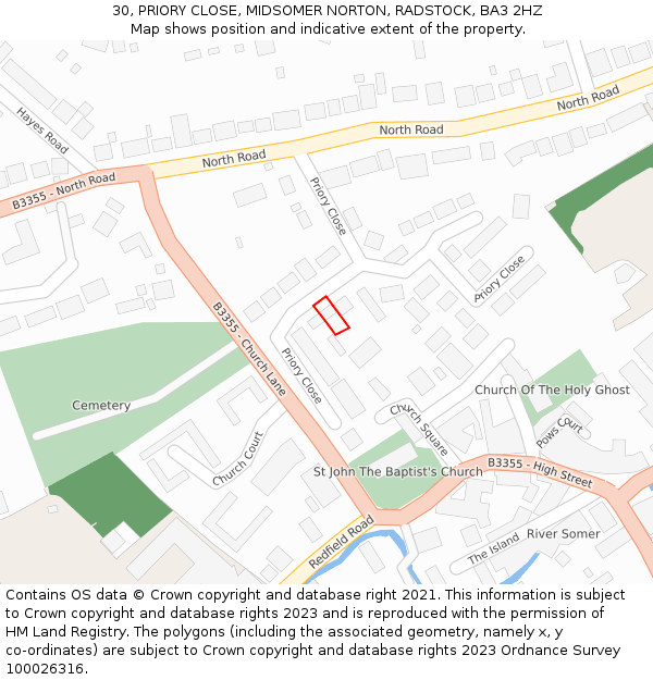 30, PRIORY CLOSE, MIDSOMER NORTON, RADSTOCK, BA3 2HZ: Location map and indicative extent of plot