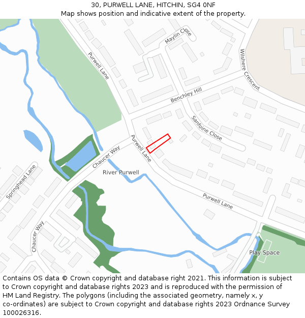 30, PURWELL LANE, HITCHIN, SG4 0NF: Location map and indicative extent of plot