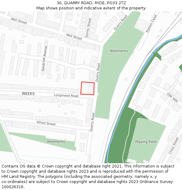 30, QUARRY ROAD, RYDE, PO33 2TZ: Location map and indicative extent of plot