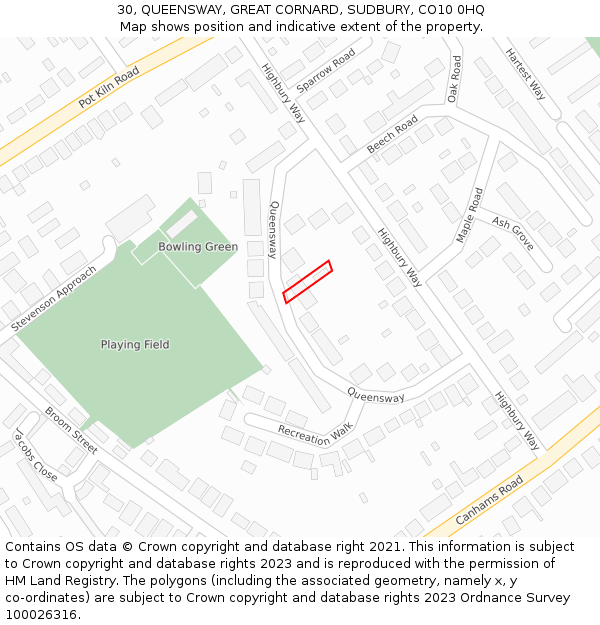 30, QUEENSWAY, GREAT CORNARD, SUDBURY, CO10 0HQ: Location map and indicative extent of plot