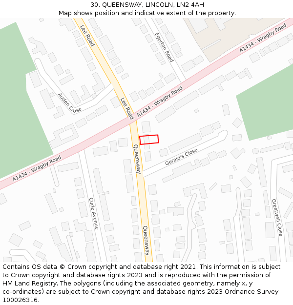 30, QUEENSWAY, LINCOLN, LN2 4AH: Location map and indicative extent of plot