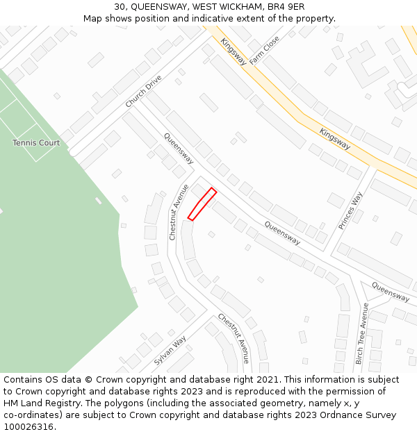 30, QUEENSWAY, WEST WICKHAM, BR4 9ER: Location map and indicative extent of plot