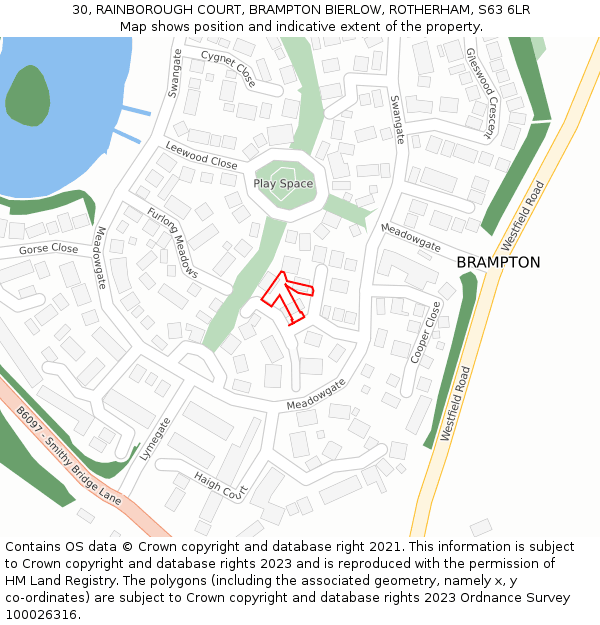 30, RAINBOROUGH COURT, BRAMPTON BIERLOW, ROTHERHAM, S63 6LR: Location map and indicative extent of plot