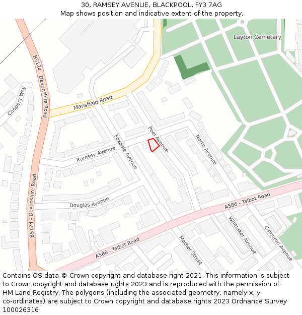30, RAMSEY AVENUE, BLACKPOOL, FY3 7AG: Location map and indicative extent of plot