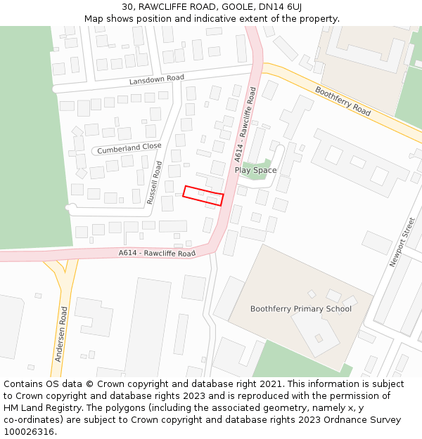 30, RAWCLIFFE ROAD, GOOLE, DN14 6UJ: Location map and indicative extent of plot