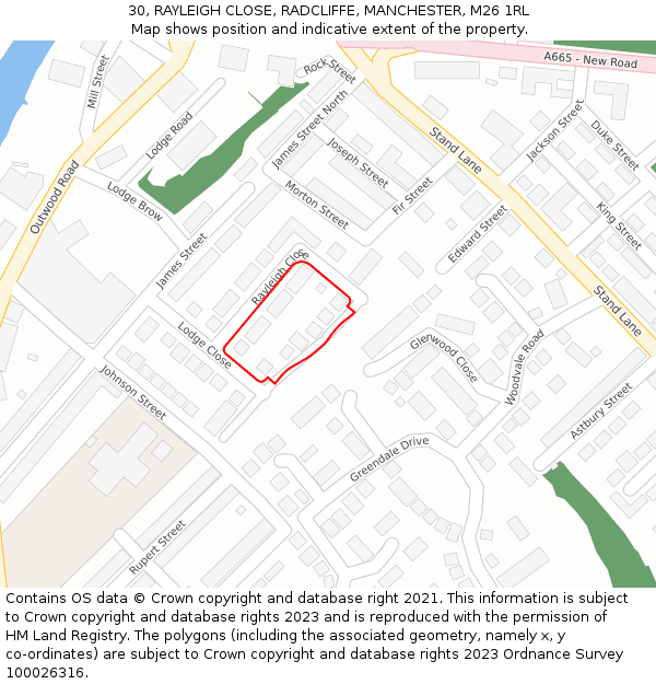 30, RAYLEIGH CLOSE, RADCLIFFE, MANCHESTER, M26 1RL: Location map and indicative extent of plot