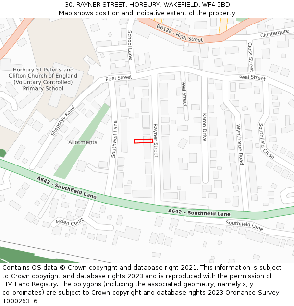 30, RAYNER STREET, HORBURY, WAKEFIELD, WF4 5BD: Location map and indicative extent of plot