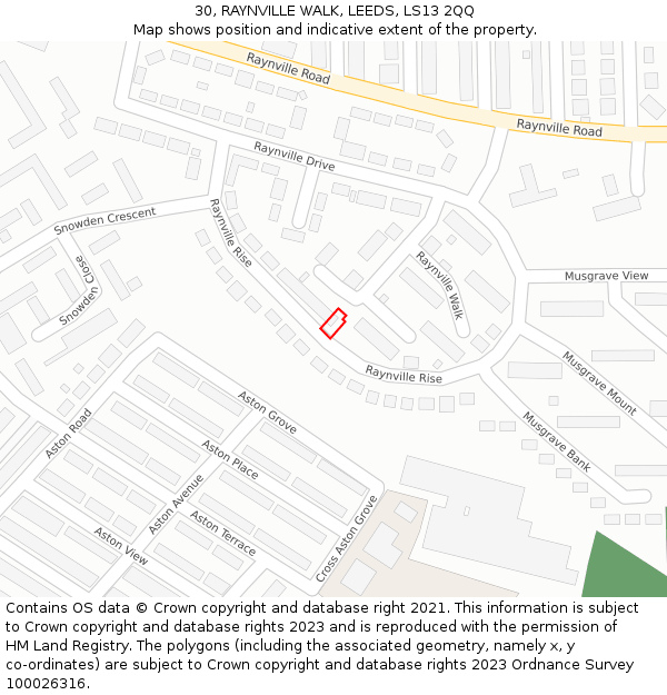 30, RAYNVILLE WALK, LEEDS, LS13 2QQ: Location map and indicative extent of plot
