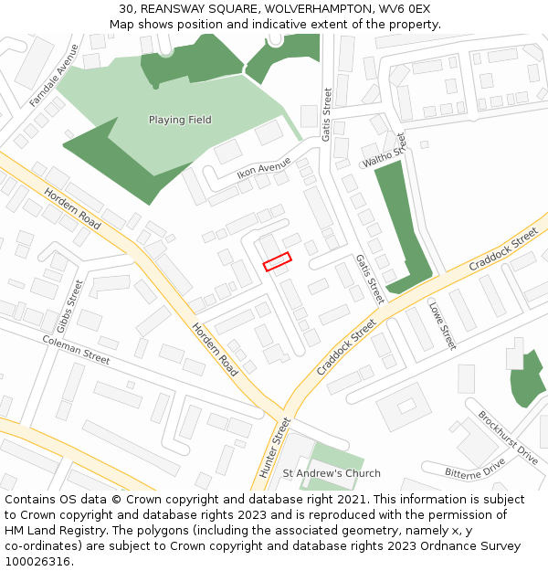 30, REANSWAY SQUARE, WOLVERHAMPTON, WV6 0EX: Location map and indicative extent of plot