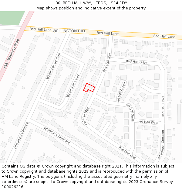 30, RED HALL WAY, LEEDS, LS14 1DY: Location map and indicative extent of plot