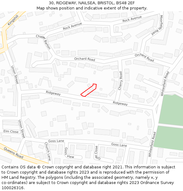 30, RIDGEWAY, NAILSEA, BRISTOL, BS48 2EF: Location map and indicative extent of plot