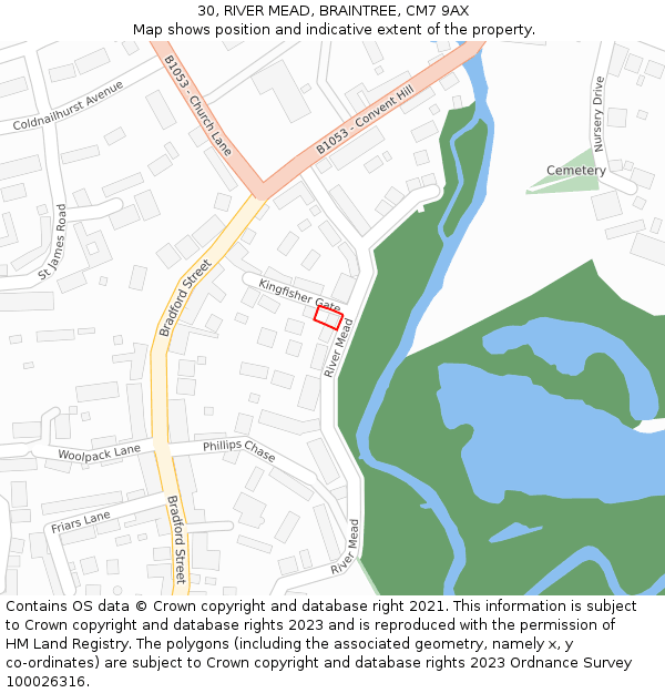30, RIVER MEAD, BRAINTREE, CM7 9AX: Location map and indicative extent of plot