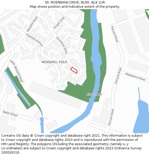 30, RIVERBANK DRIVE, BURY, BL8 1UR: Location map and indicative extent of plot