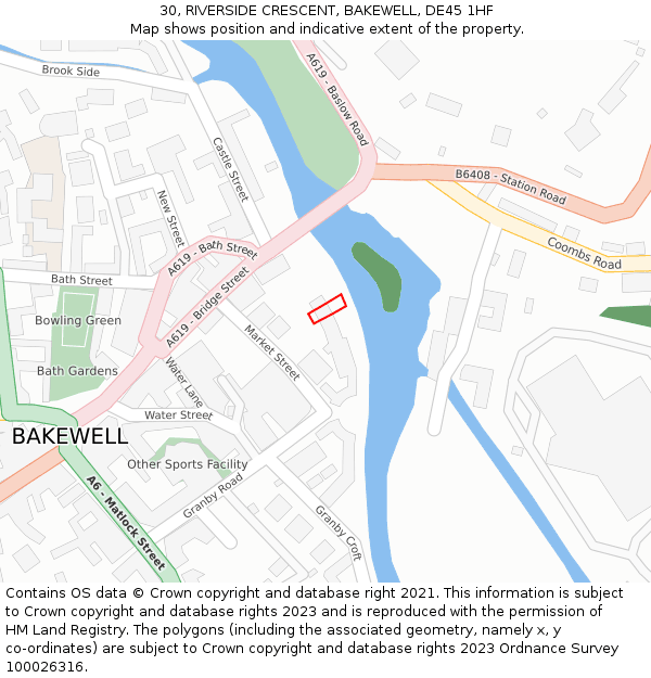 30, RIVERSIDE CRESCENT, BAKEWELL, DE45 1HF: Location map and indicative extent of plot