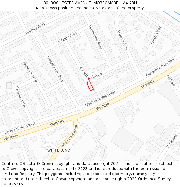 30, ROCHESTER AVENUE, MORECAMBE, LA4 4RH: Location map and indicative extent of plot