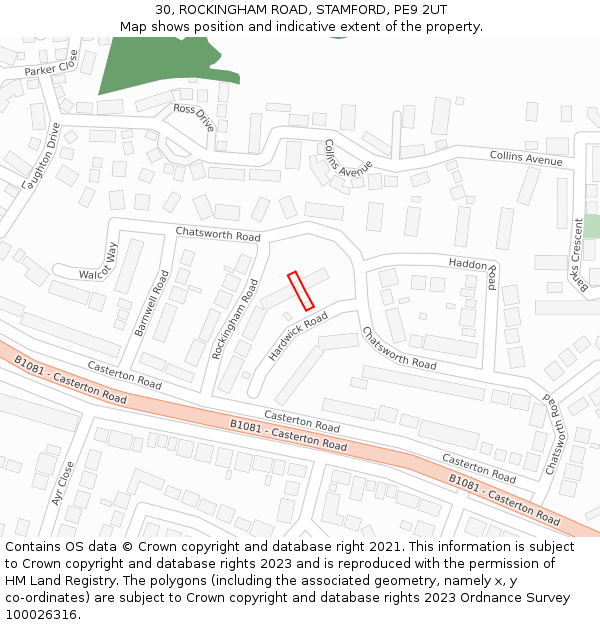 30, ROCKINGHAM ROAD, STAMFORD, PE9 2UT: Location map and indicative extent of plot
