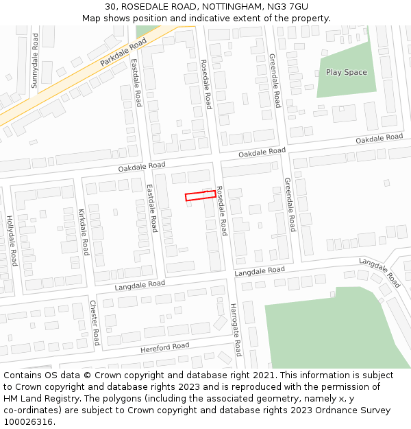 30, ROSEDALE ROAD, NOTTINGHAM, NG3 7GU: Location map and indicative extent of plot