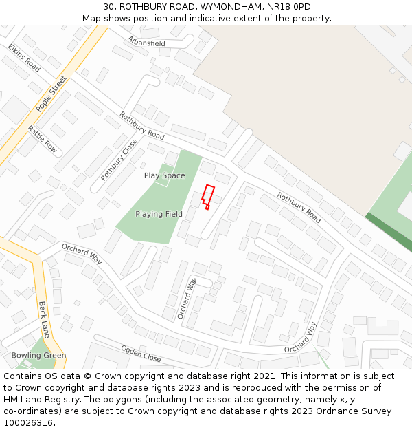 30, ROTHBURY ROAD, WYMONDHAM, NR18 0PD: Location map and indicative extent of plot